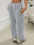 Simply Love casual high waist wide leg sweatpants with drawstring, comfortable relaxed fit and soft fabric in neutral color.