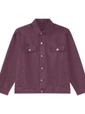 Men's VYSN denim jacket with dropped shoulders and button-up front, casual and stylish clothing for men.