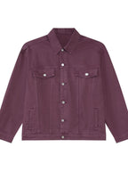 Men's VYSN denim jacket with dropped shoulders and button-up front, casual and stylish clothing for men.