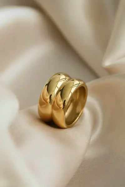 Gold double ridge ring by Shopimist, featuring a sleek band with textured ridges and polished finish, showcasing elegant jewelry design.