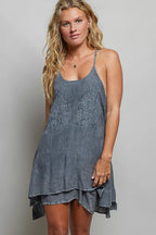 Embroidered POL mini dress by Shopimist with adjustable straps, featuring a stylish and colorful design on lightweight fabric.
