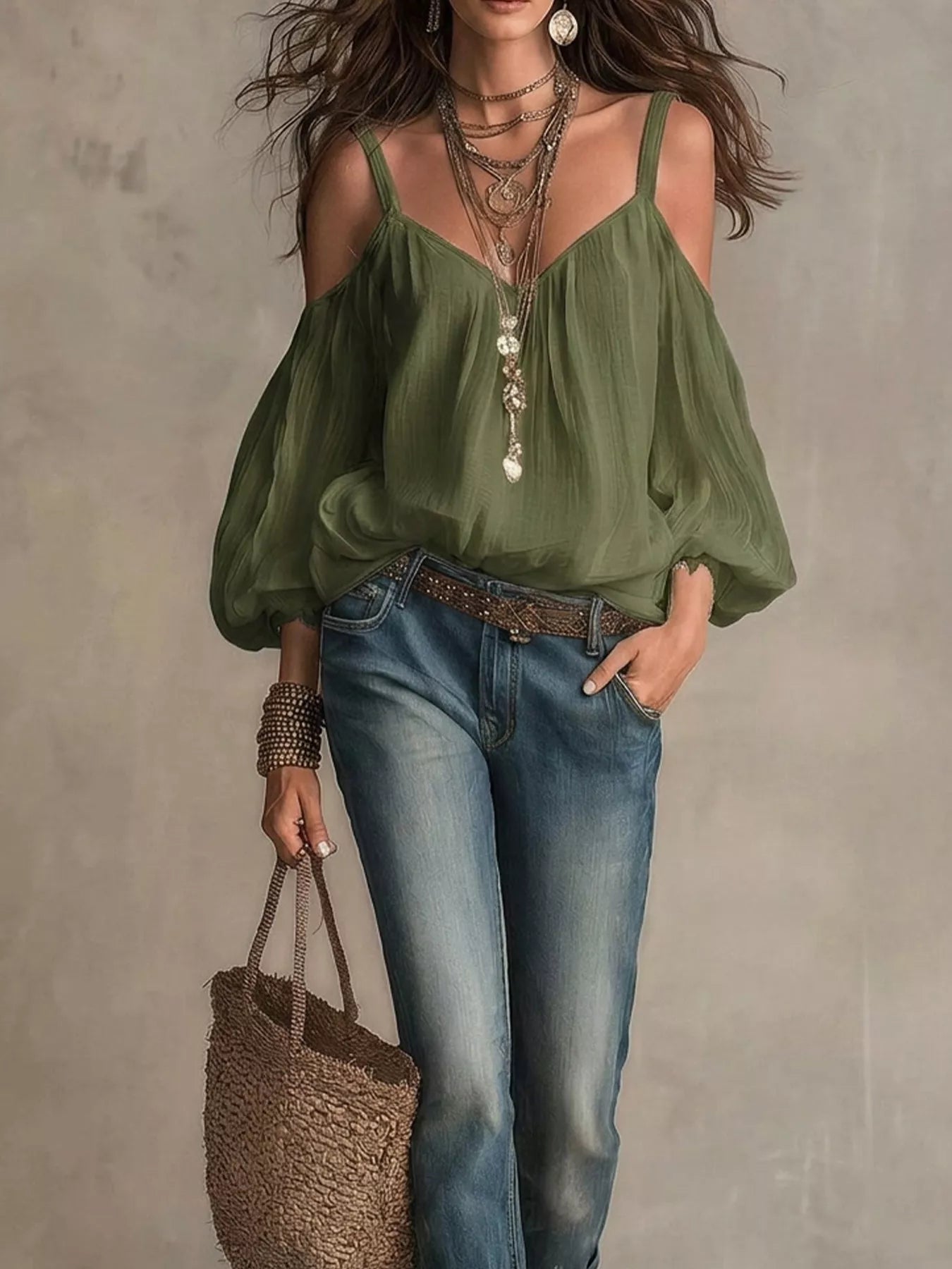 Cold shoulder balloon sleeve blouse by Shopimist featuring a stylish design with flowy sleeves and a comfortable fit.