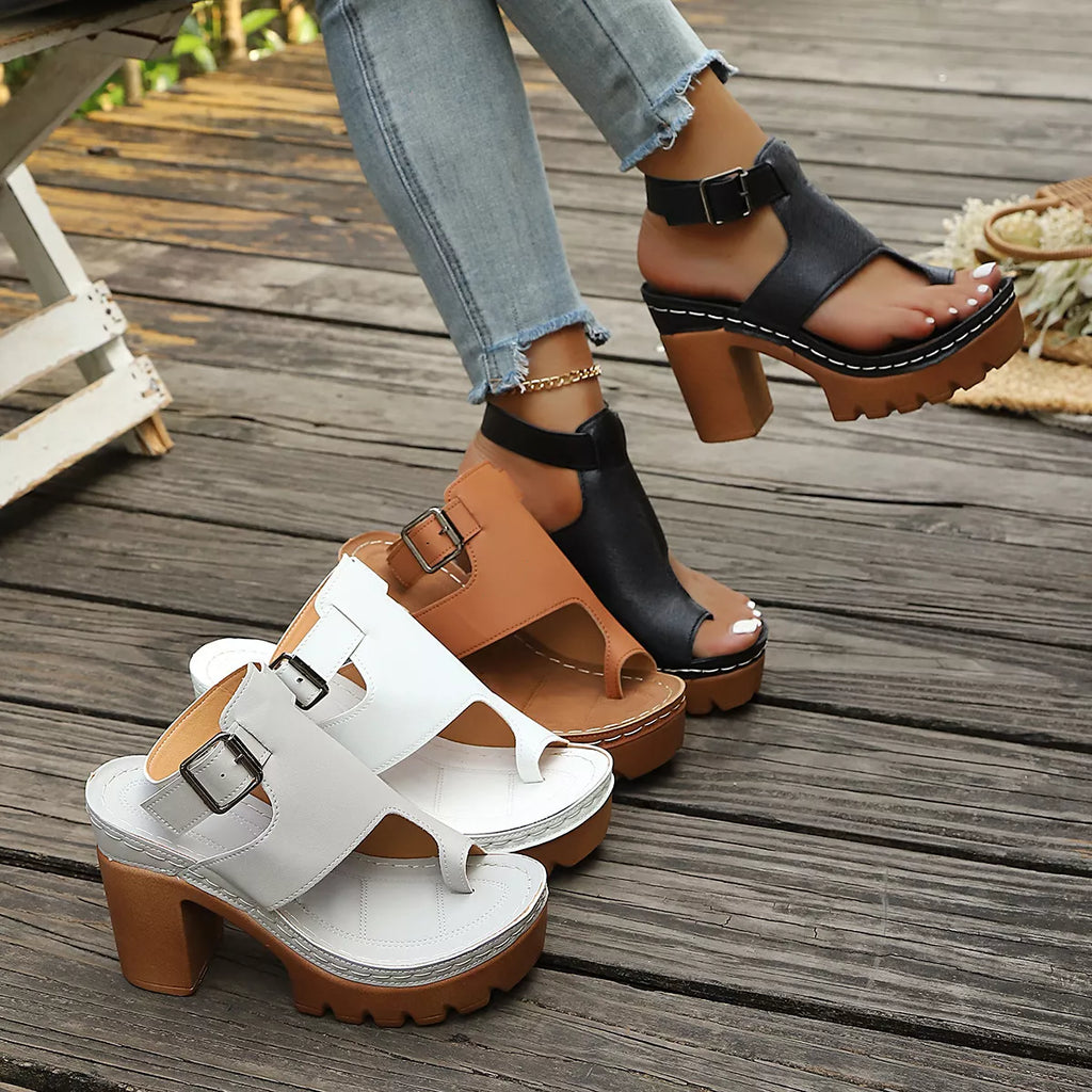 Shopimist toe loop block heel sandals featuring a stylish open toe design and chunky heel, perfect for casual or dressy occasions.