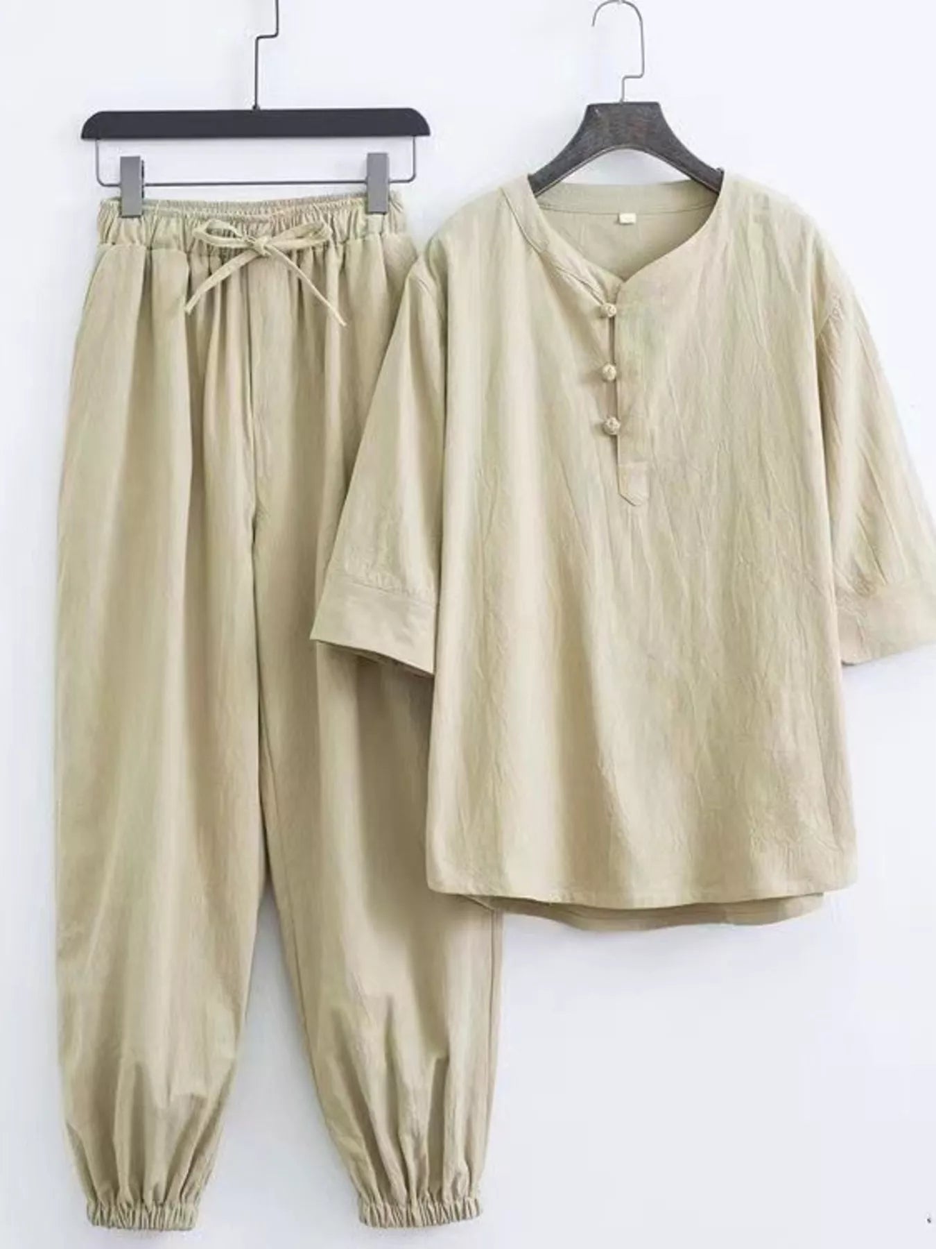 Men's plus size Chinese style top and pants set by Shopimist, featuring traditional design and comfortable fit.