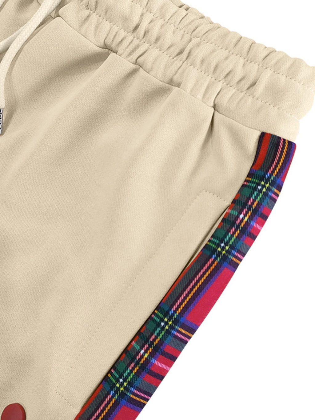 Men's full size plaid trim snap-button track pants by Shopimist, shown in plus size with stylish plaid accents and comfortable fit.