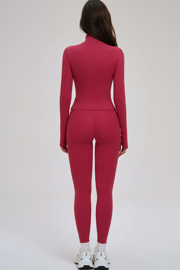 Fitglutes activewear 3-piece set with zip jacket, cross back sports bra, and leggings for workout and gym activities.