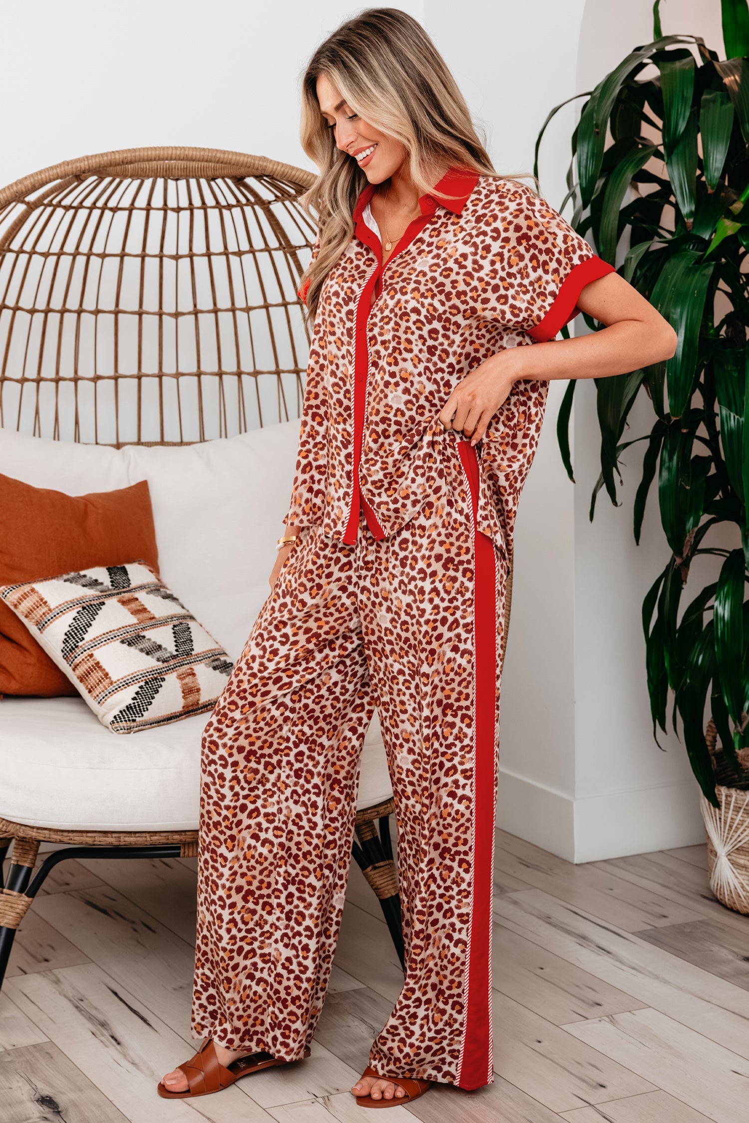 Nyla Contrast Lounge Set by Threaded Pear, stylish pant set with contrasting colors, comfortable fabric, and relaxed fit.