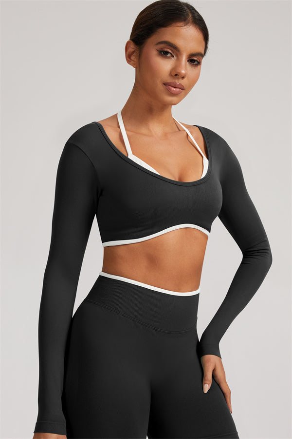 Fitglutes Activewear long sleeve crop top and leggings 2-piece set, stylish gymwear for workout and active lifestyle.