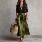 FitiqueFit button-down shirt and straight skirt two-piece set, stylish and coordinated outfit perfect for casual or office wear.