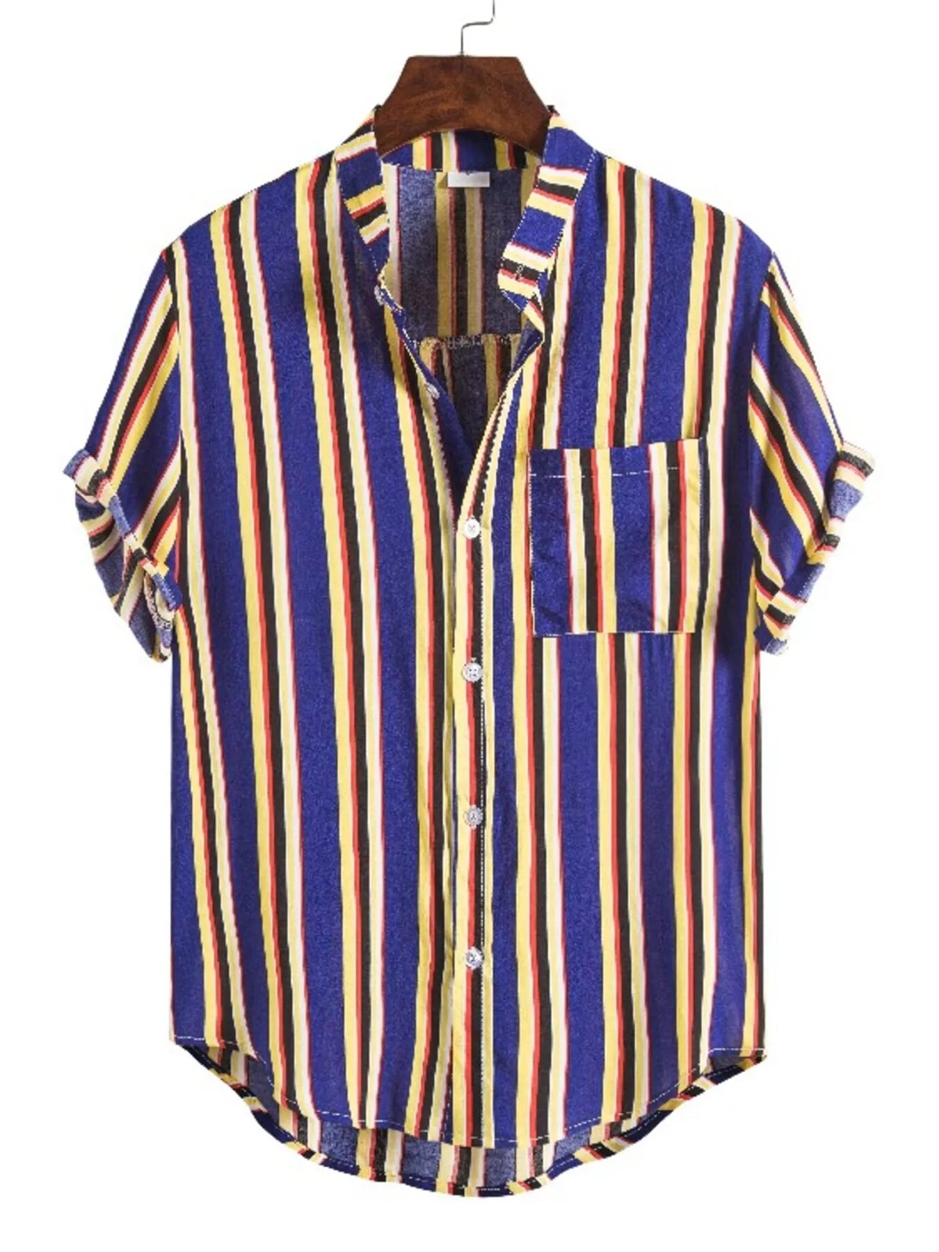 Men's plus size striped short sleeve button-up shirt by Plush Fashion Hub, featuring a classic pattern and comfortable fit.