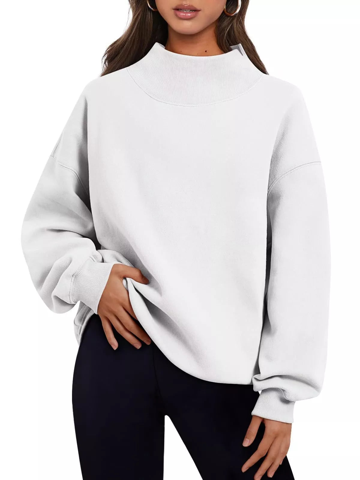 Women's oversized mock neck dropped shoulder sweatshirt in a casual fit, stylish and comfortable top by Trendsi.