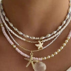 4 Piece Beaded Starfish Charm Necklace