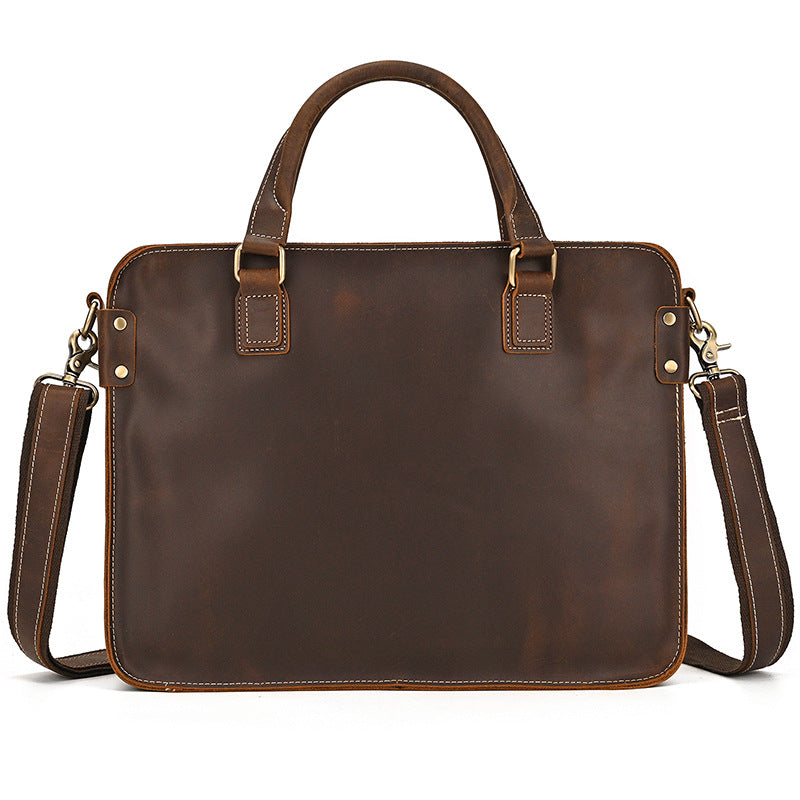 Retro Crazy Horse leather briefcase by Plush Fashion Hub, 14-inch commuter business bag with vintage distressed look.