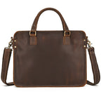 Retro Crazy Horse leather briefcase by Plush Fashion Hub, 14-inch commuter business bag with vintage distressed look.