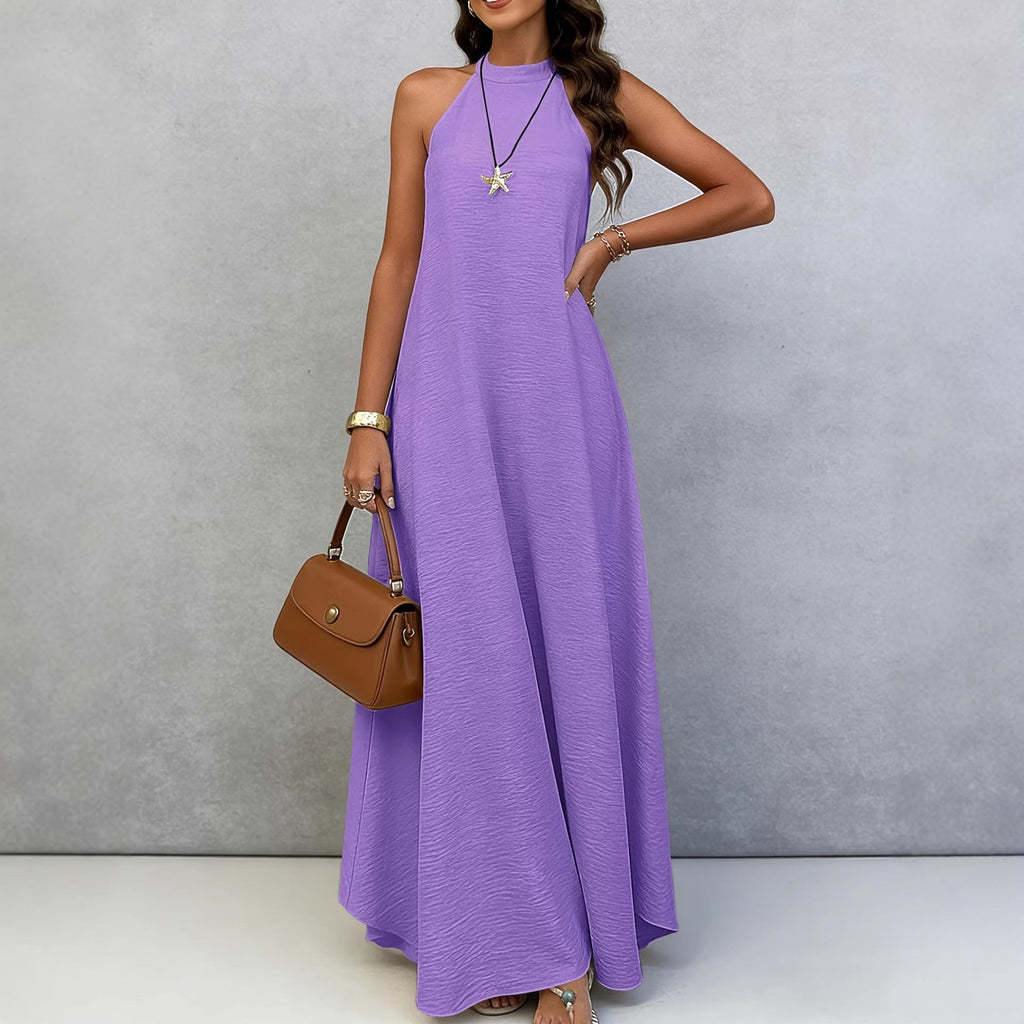 Women's ice silk crinkle sleeveless swing maxi dress by FitiqueFit, casualwear, flowing design with a relaxed, elegant silhouette.