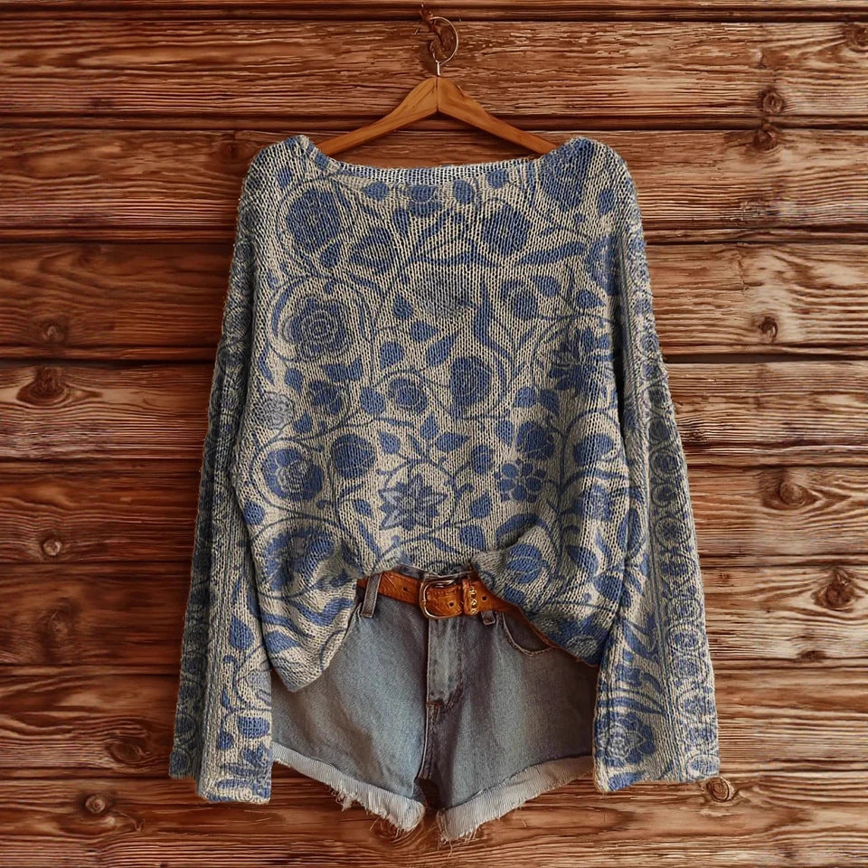 Women’s fall wildflower print long sleeve T-shirt by Plush Fashion Hub, featuring a colorful floral design on soft casualwear.