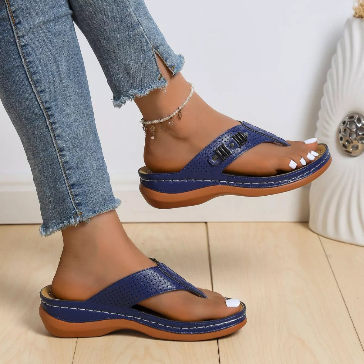 Women's comfortable toe post wedge sandals by Trendsi, stylish summer footwear with a supportive wedge heel and open toe design.