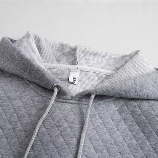 Women's Diamond Grid Loose Casual Pullover Hoodie