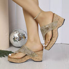 Plush Fashion Hub toe post wedge sandals with leather straps, featuring a comfortable wedge heel and stylish design.