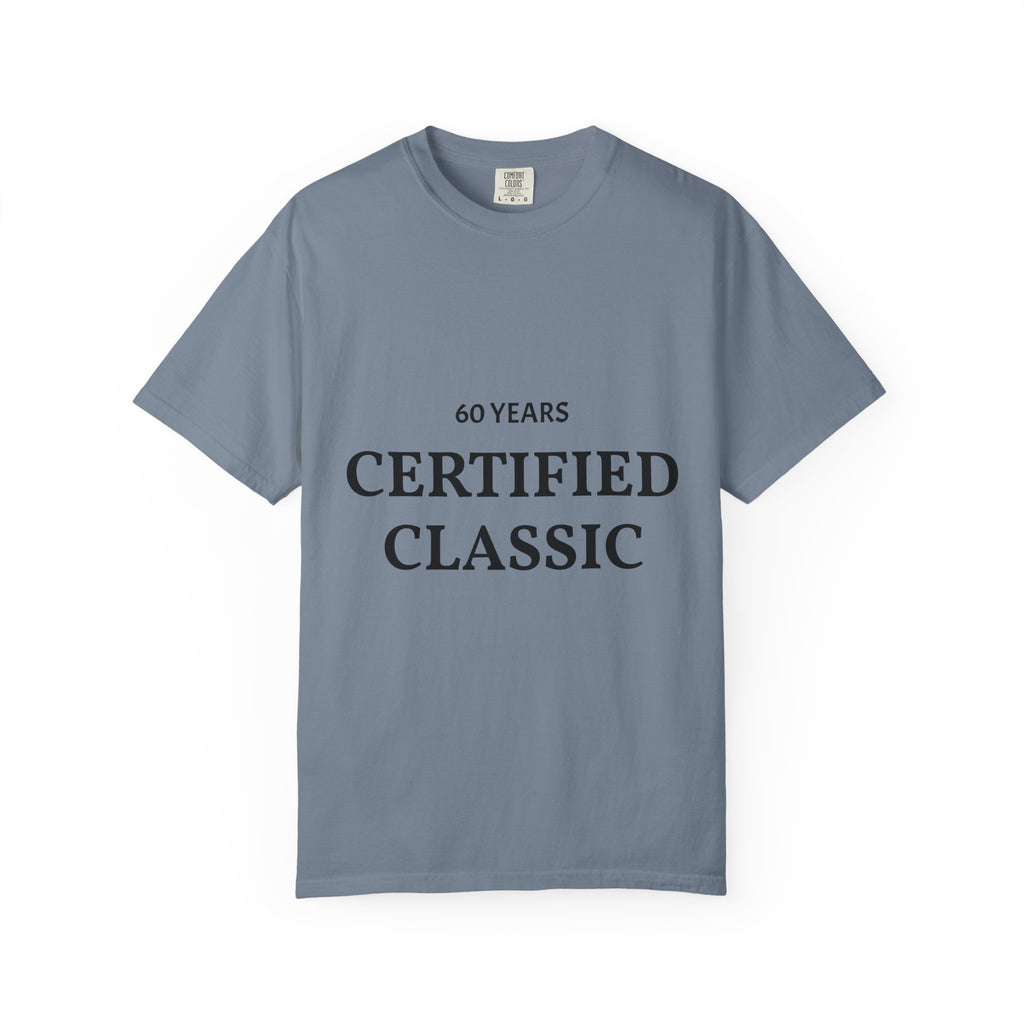Certified Classic 60 Years T-Shirt by Printify, white cotton tee with vintage 60-year anniversary design, front view.