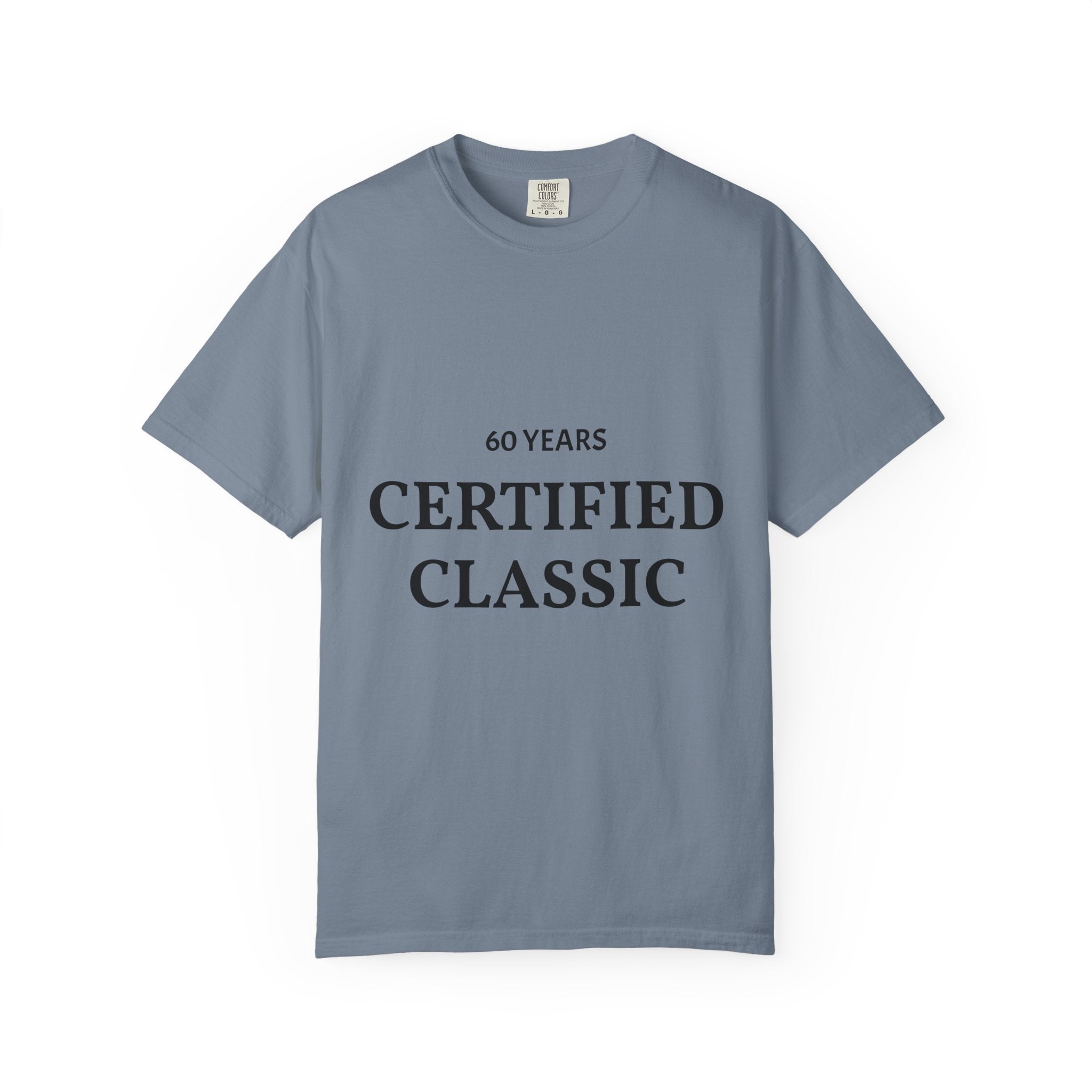 Certified Classic 60 Years T-Shirt by Printify, white cotton tee with vintage 60-year anniversary design, front view.