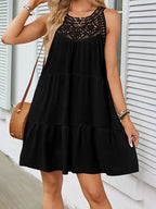 Lace detail sleeveless dress by Shopimist featuring intricate lace accents and a stylish, sleeveless design.