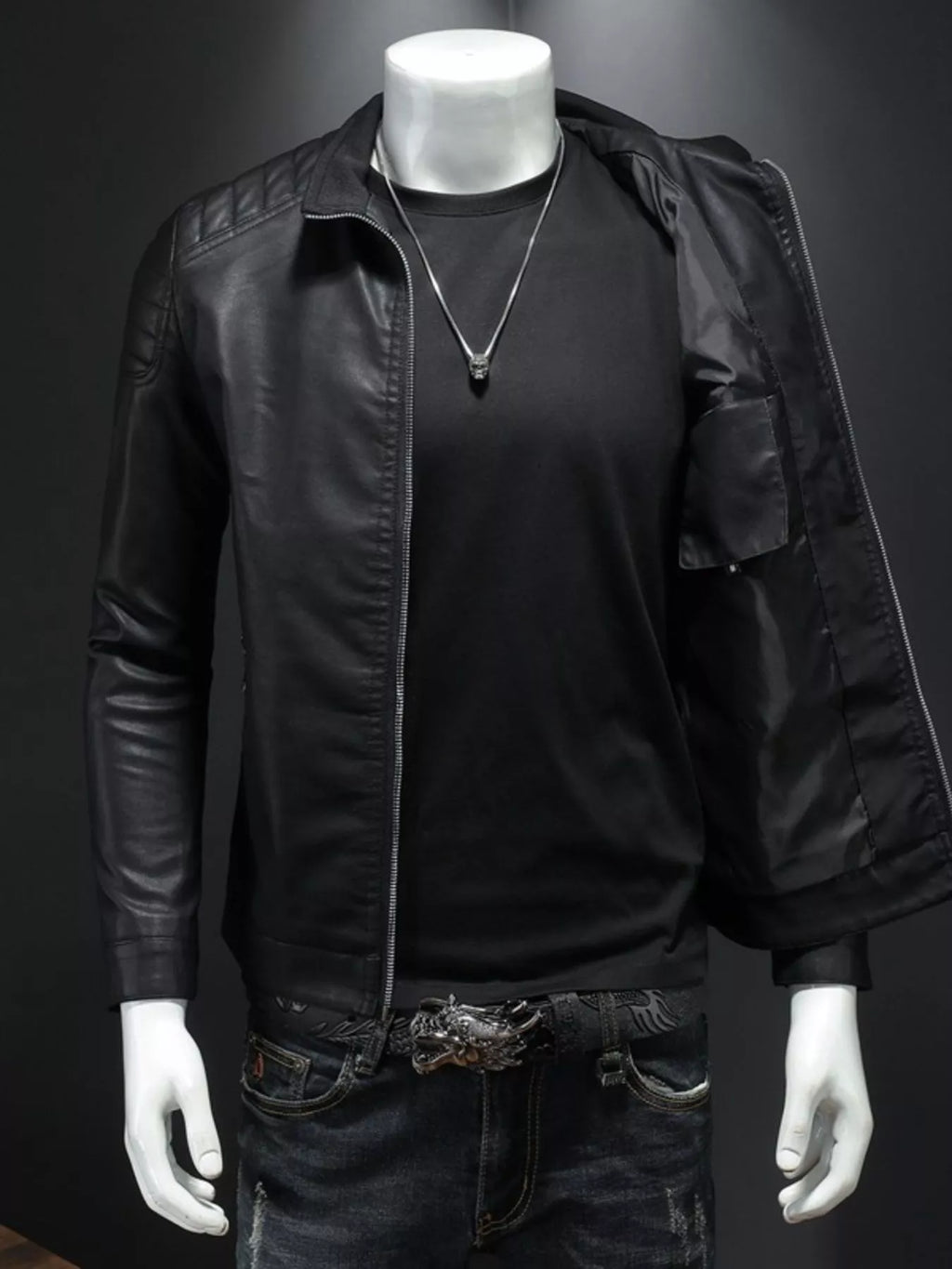 Plus size men's zip-up long sleeve jacket by Shopimist, featuring a front zipper, comfortable fit, and casual style.