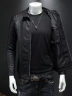 Plus size men's zip-up long sleeve jacket by Shopimist, featuring a front zipper, comfortable fit, and casual style.