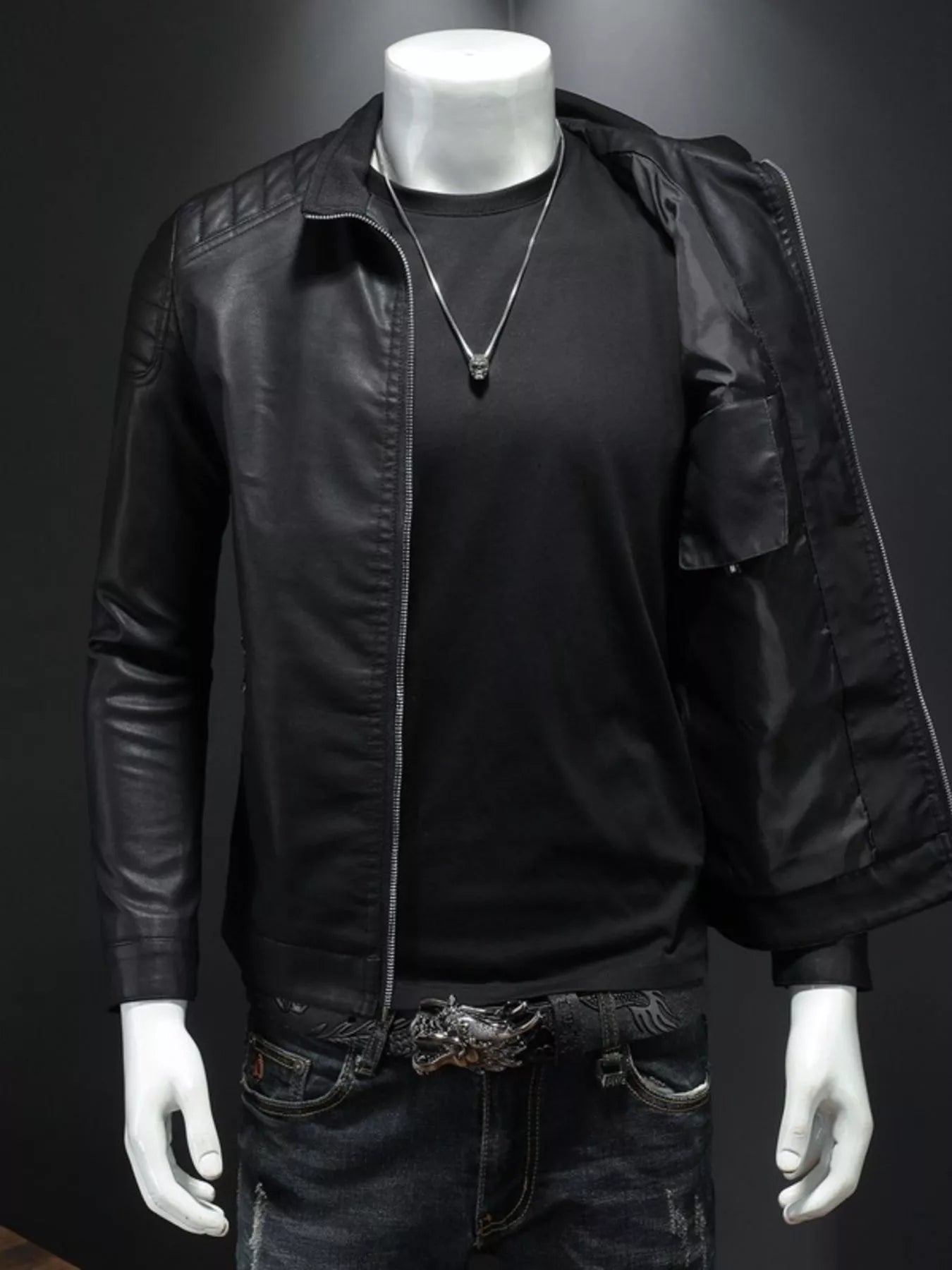 Plus size men's zip-up long sleeve jacket by Shopimist, featuring a front zipper, comfortable fit, and casual style.