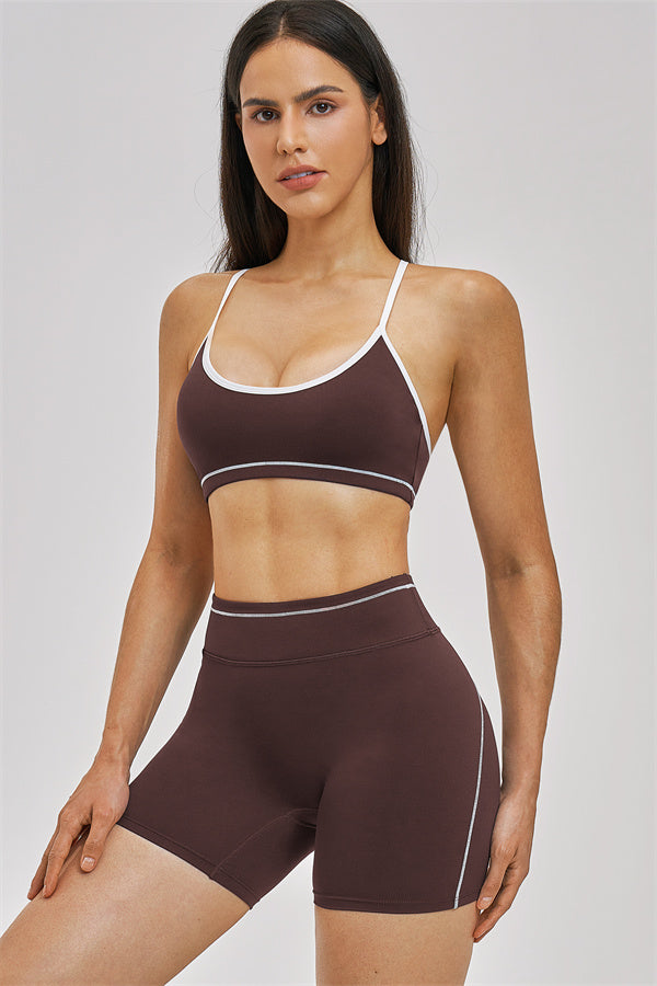 Fitglutes Activewear sports bra and shorts 2-piece set, designed for workouts, in black with athletic fit and breathable fabric.