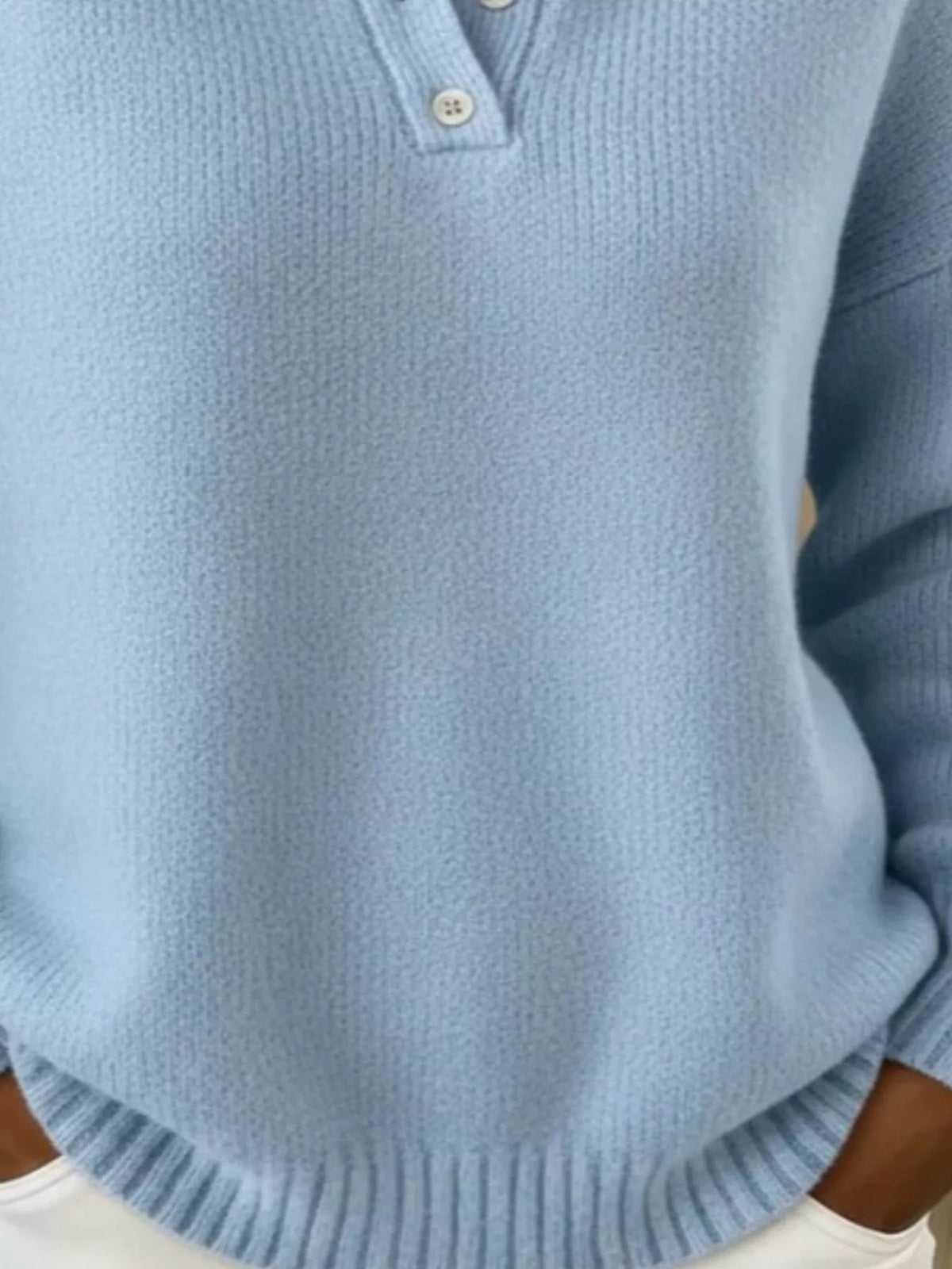 Plus size Trendsi sweater with button details and dropped shoulder design, featuring a full-size, cozy knit in natural colors.