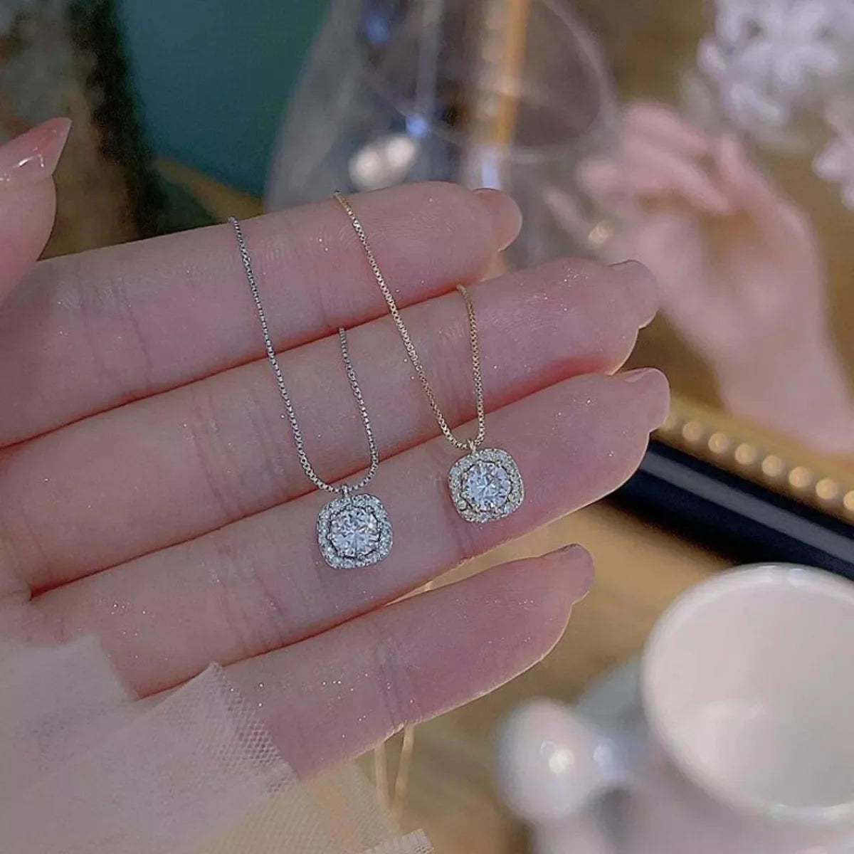 925 sterling silver zircon pendant necklace with a sparkling gemstone, stylish jewelry piece from Plush Fashion Hub.