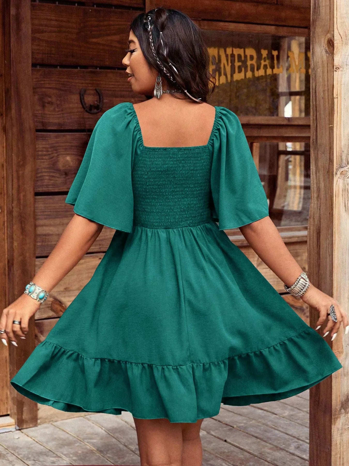 Embroidered flutter sleeve mini dress by Shopimist featuring delicate embroidery and a flowy, stylish silhouette.