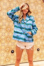 Brushed vintage plaid jacket with flap pockets from Shopimist, showcasing classic style and cozy fabric.