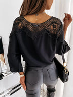 Lace Trim Long Sleeve Blouse