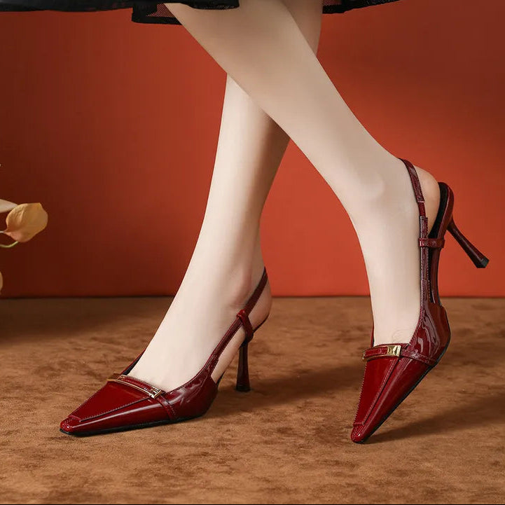 eprolo Elena pointed toe slingback pumps heels in black with stiletto heel and elegant design, perfect for formal or stylish wear
