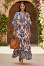 Elegant plush fashion hub V-neck casual dress with waist trimming and ruffle details, perfect for stylish casual wear.