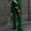 Women's autumn casual velvet high-waist top and flared pants two-piece set, featuring stylish and comfortable fashion from LadyShow.Store.