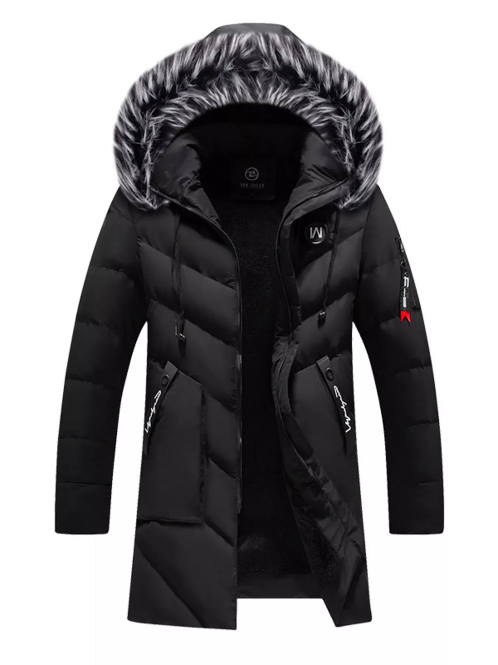 Men's plus size longline padded winter coat with faux fur hood by Shopimist, featuring a warm insulated design and stylish silhouette.