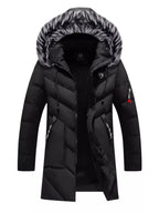 Men's plus size longline padded winter coat with faux fur hood by Shopimist, featuring a warm insulated design and stylish silhouette.