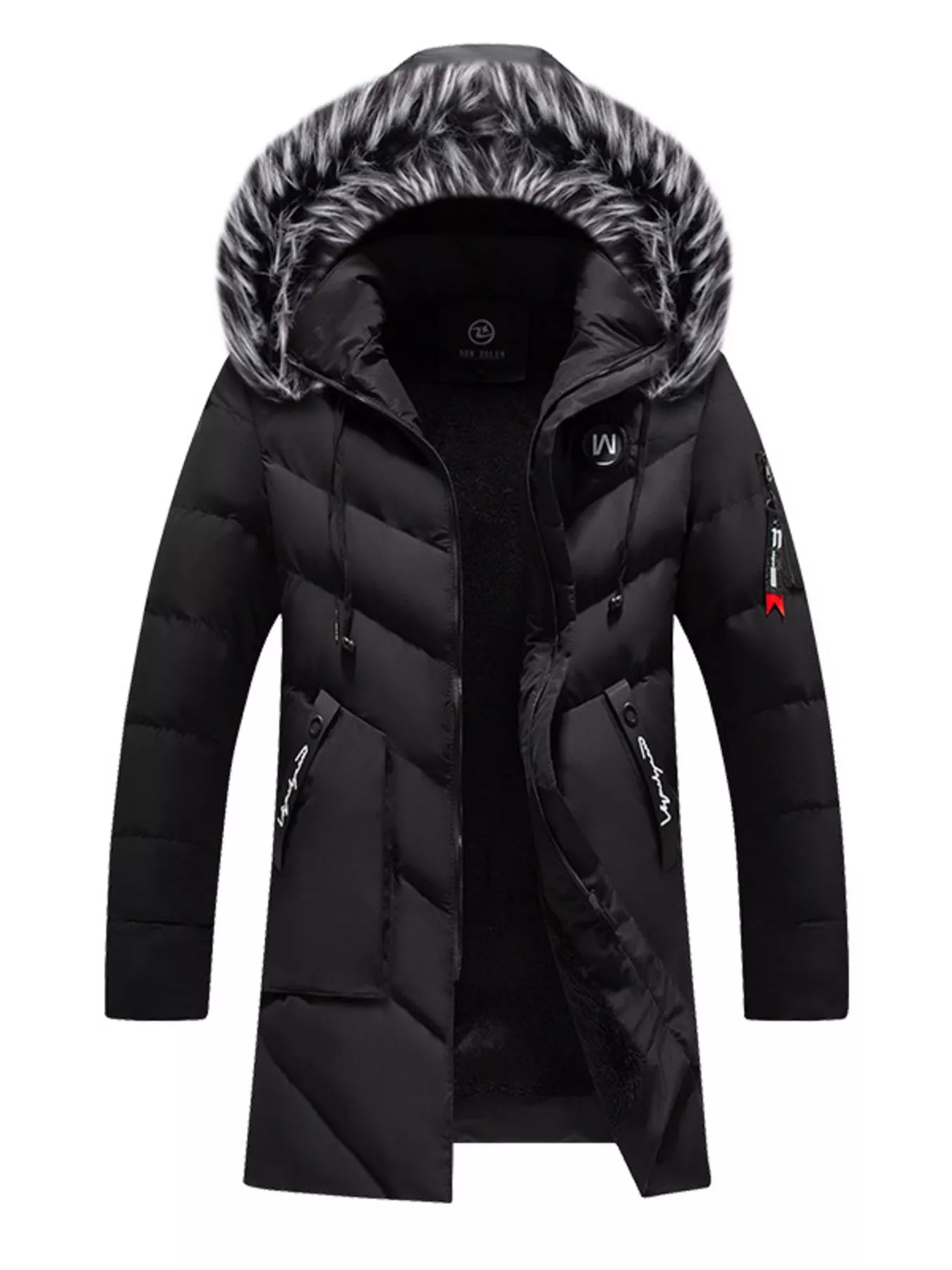 Men's plus size longline padded winter coat with faux fur hood by Shopimist, featuring a warm insulated design and stylish silhouette.