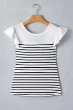 Stripe Contrast Knot Back Ruffle Trim Tank Top