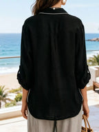 Shopimist contrast trim button-up long sleeve shirt with tailored fit and stylish design, shown on a white background.