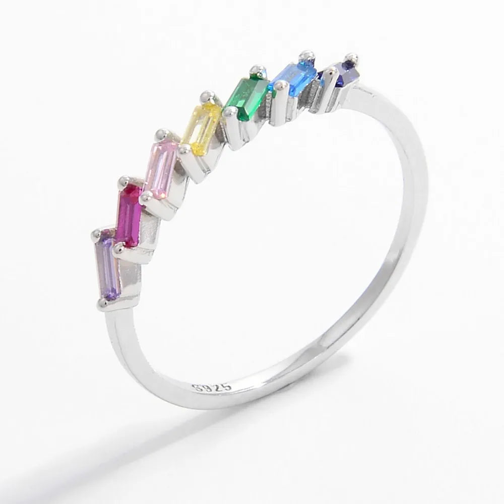 Sterling silver contrast zircon ring with sparkling stones, designed for elegant jewelry wear, from Plush Fashion Hub.