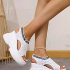 Women's breathable mesh platform wedge sandals by Plush Fashion Hub, lightweight summer heels with open toes and stylish design.
