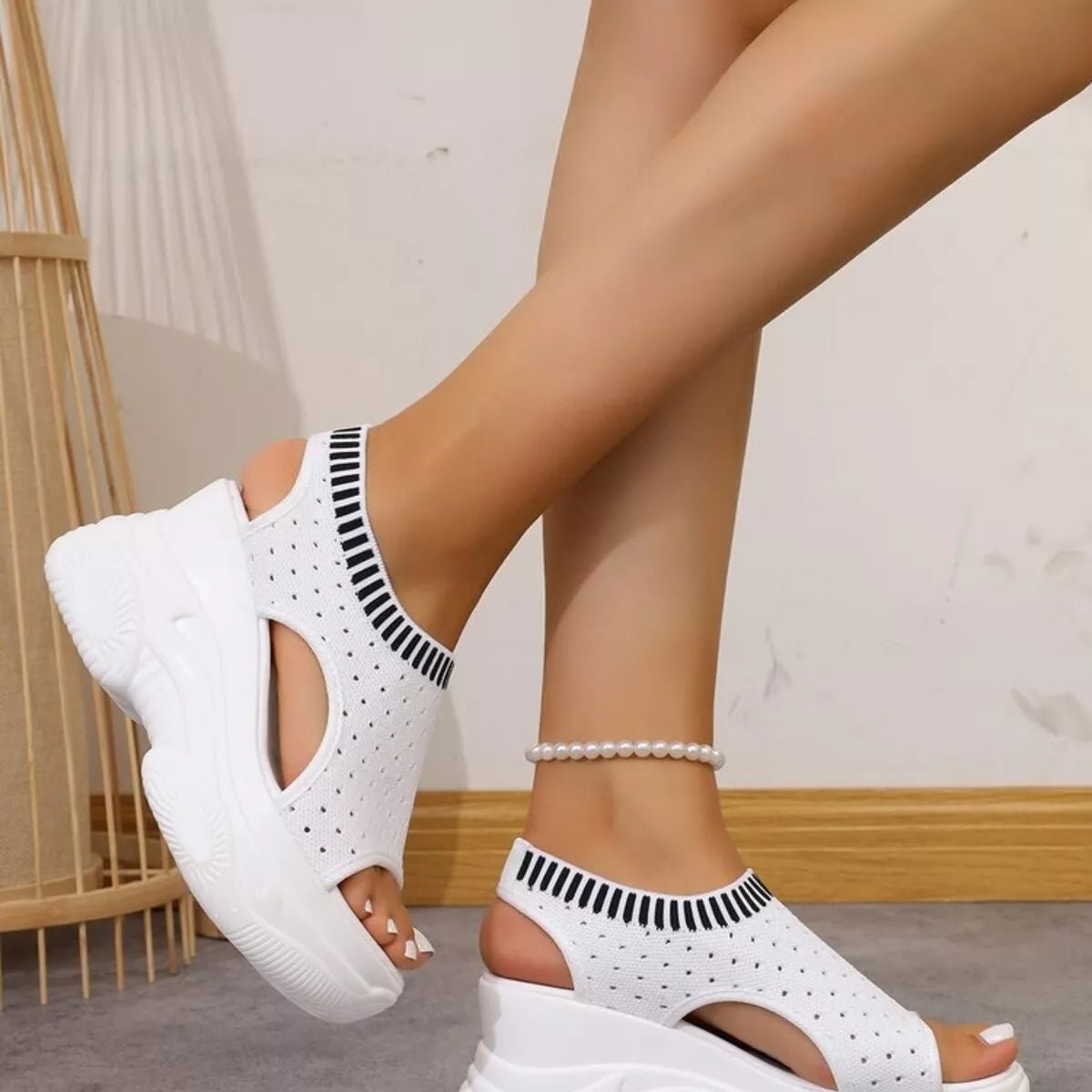 Women's breathable mesh platform wedge sandals by Plush Fashion Hub, lightweight summer heels with open toes and stylish design.
