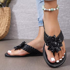 Shopimist flower toe post sandals with colorful floral straps and flat sole, perfect for casual summer wear.