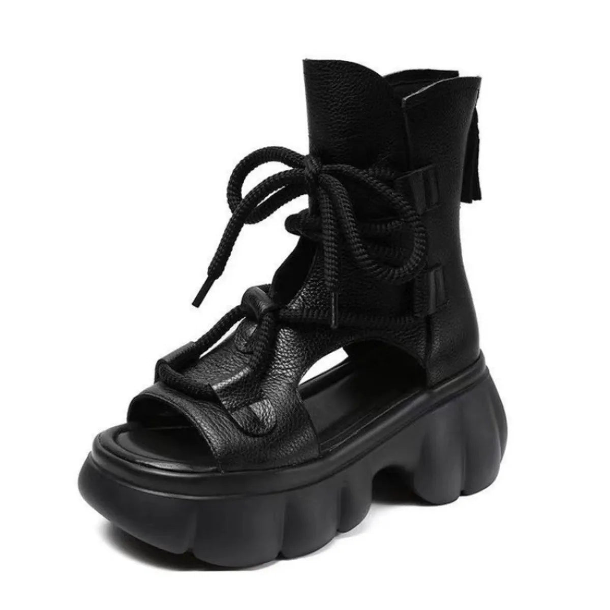 Chunky platform lace-up sandals by Trendsi featuring thick soles and adjustable straps, stylish and perfect for casual wear.