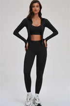 Fitglutes Activewear 3-piece set includes a zip jacket, cross-back sports bra, and leggings for gym and workout activities.