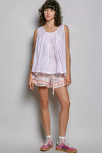 Shopimist POL POL sleeveless cotton top with round neck, striped pattern, and pleated design, perfect for casual summer wear.